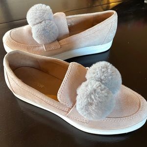 Blush Suede Slip-on Sneaker with Pom Poms